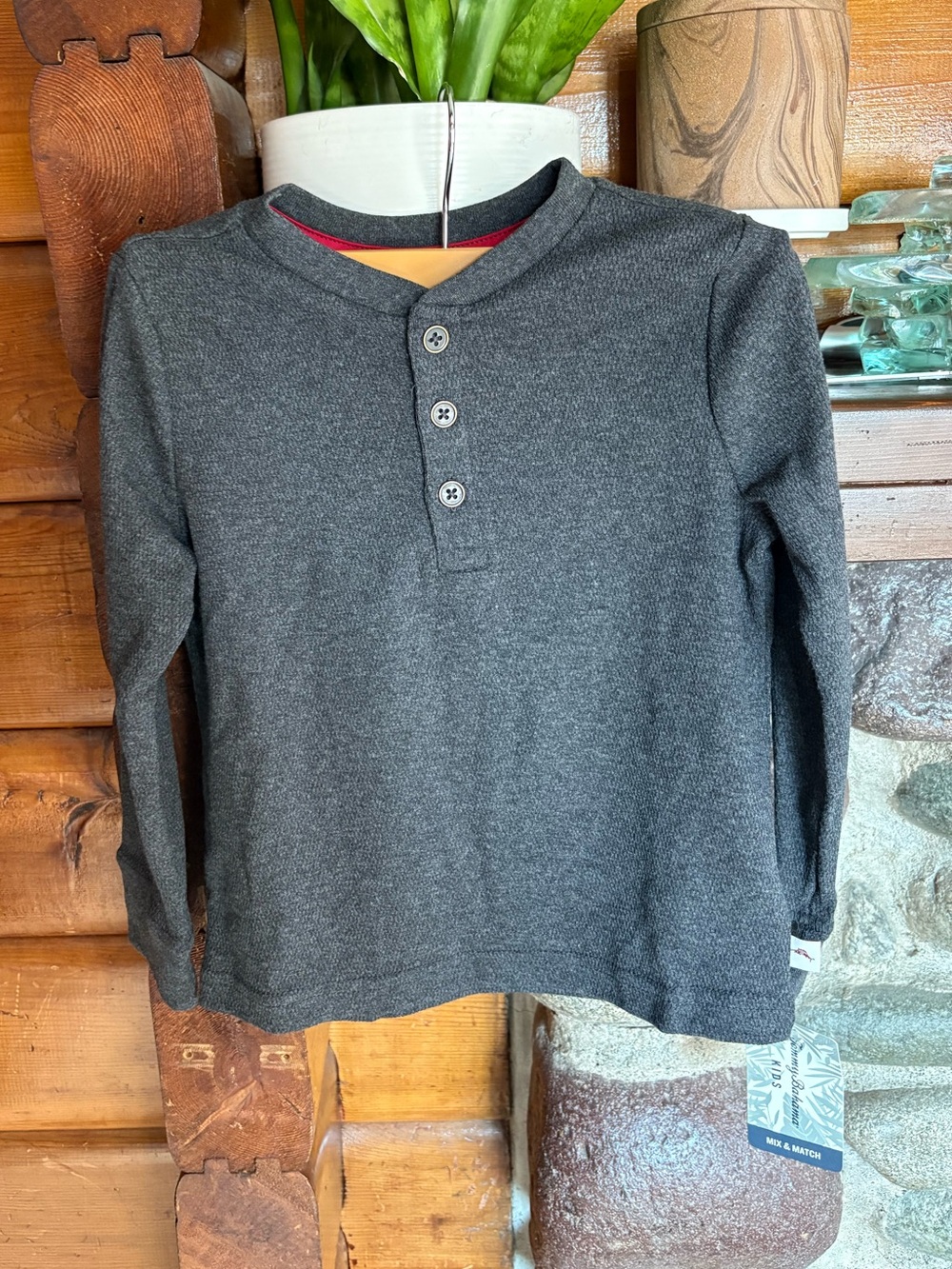 NWT Tommy Bahama Kids Boys Waffle Knit Henley Shirt Gray XS 4